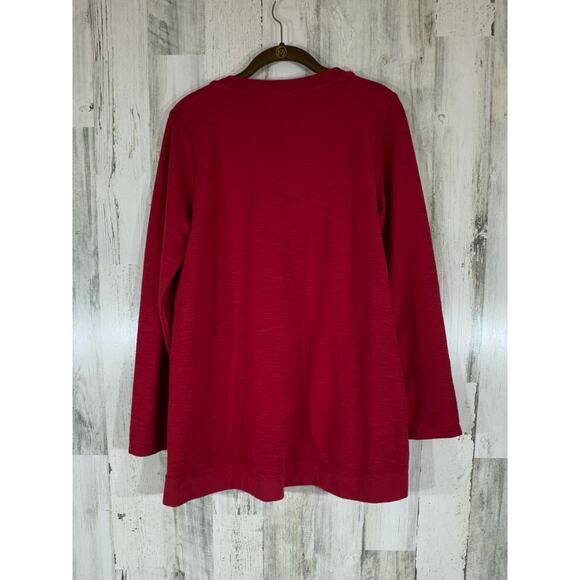 J Jill Tunic Size Small Red Notch Neck Slub Knit Long Sleeve Casual Athleisure - Picture 2 of 7